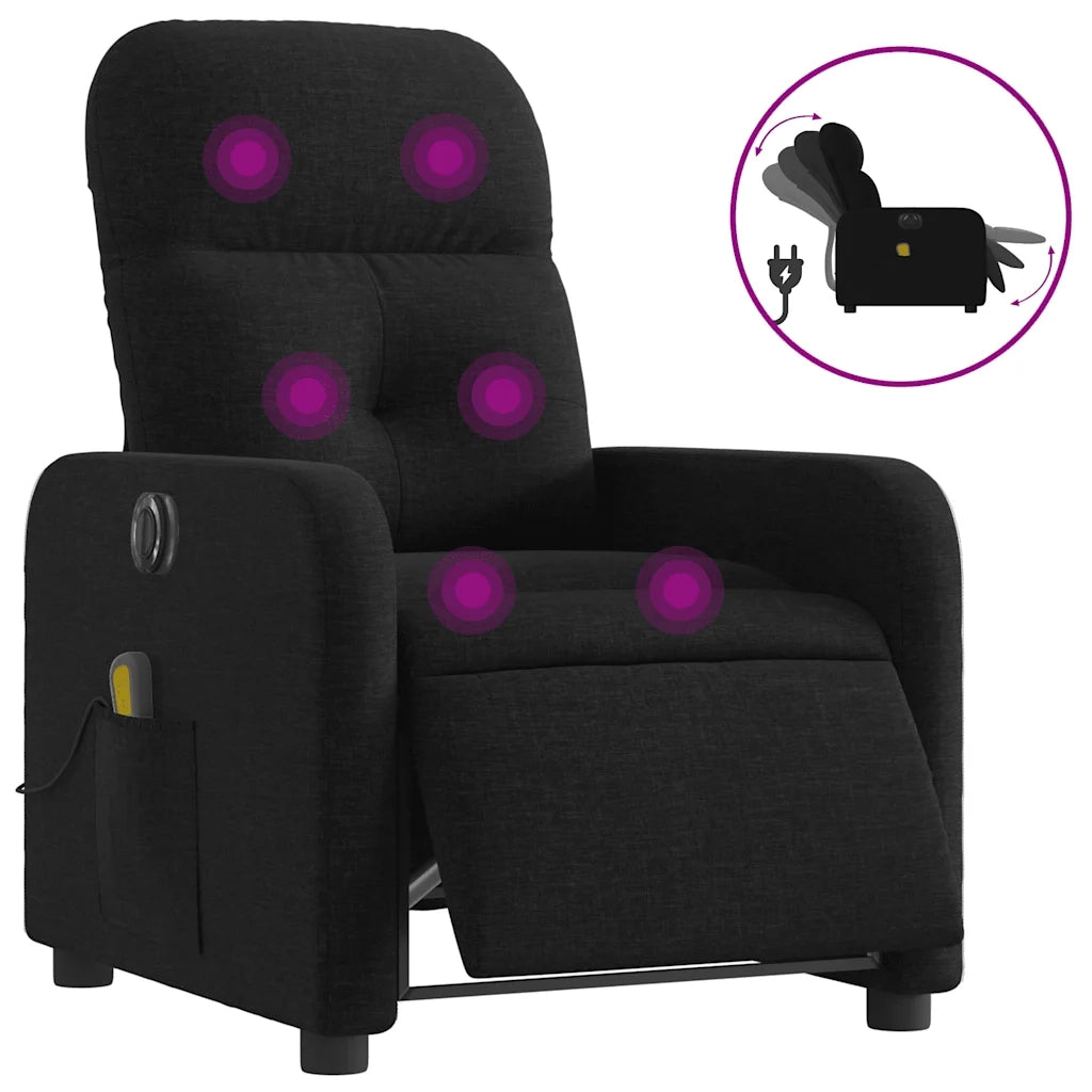 Poltrona Massaggiante | Sedia Relax Reclinabile Elettrica Nera in Tessuto