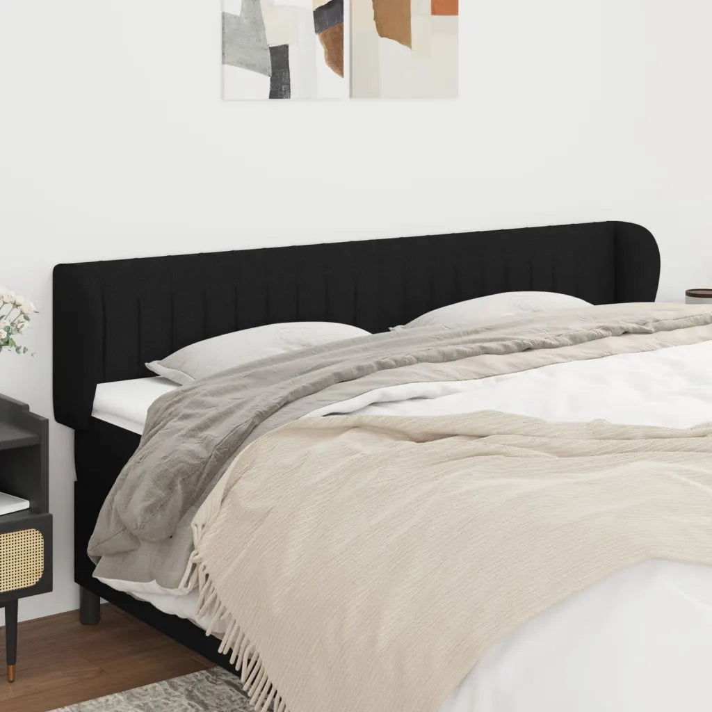 Testiera | Testata ad Orecchio Nera 183x23x78/88 cm in Tessuto
