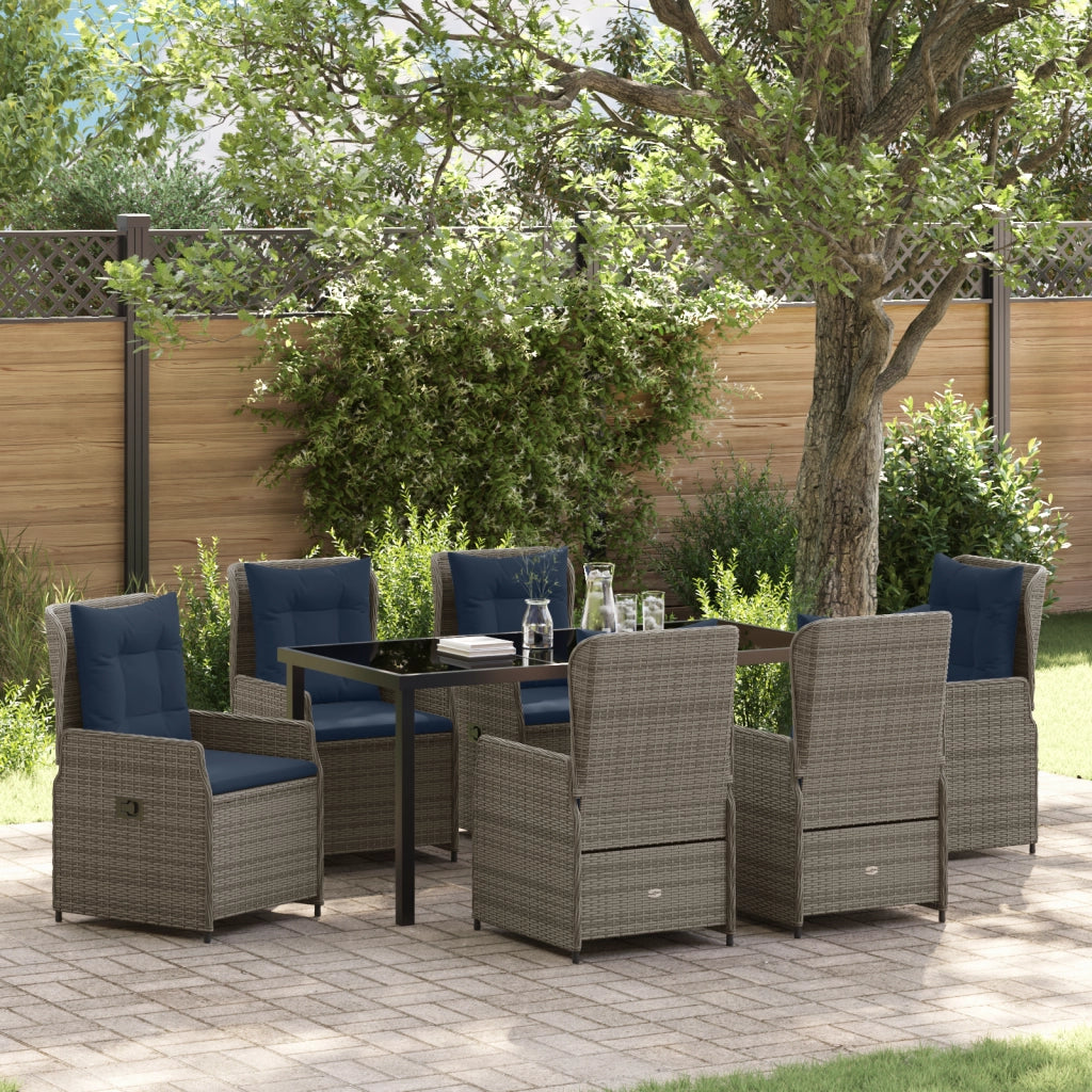 Set da Pranzo da Giardino 7 Pezzi Grigio Rattan Sintetico