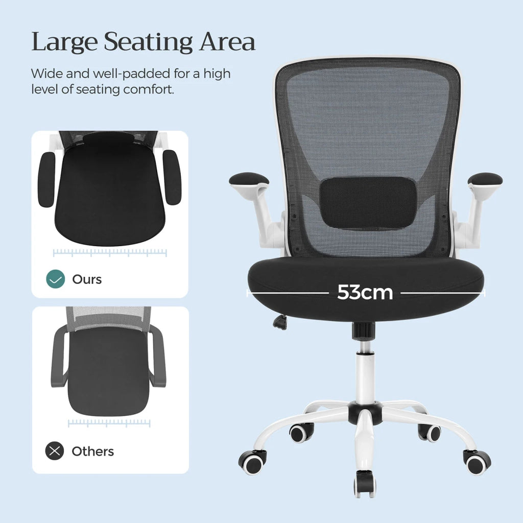 Sedia da ufficio con braccioli pieghevoli sedia da ufficio in tela sedile girevole a 360° supporto lombare regolabile salvaspazio nera 12_0005863