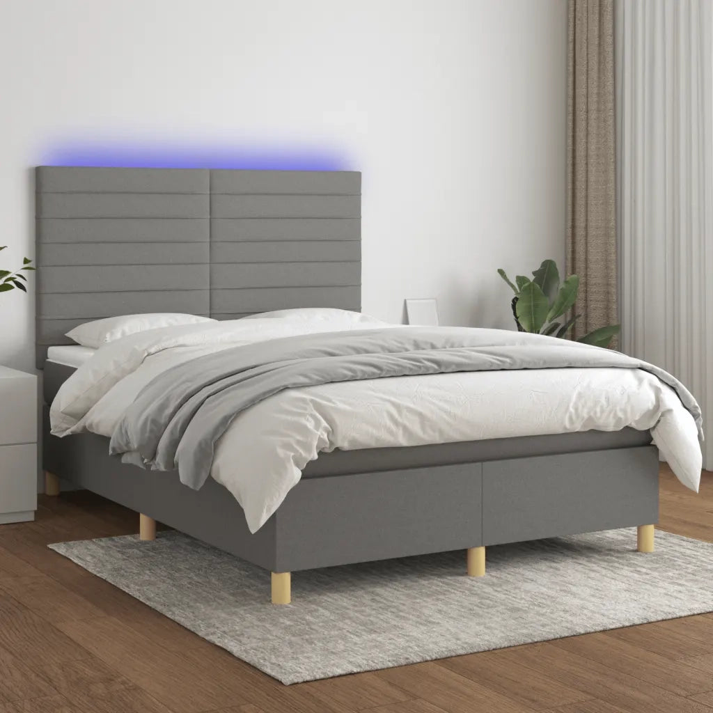 Letto a Molle Materasso e LED Grigio Scuro 140x190cm in Tessuto 3135510