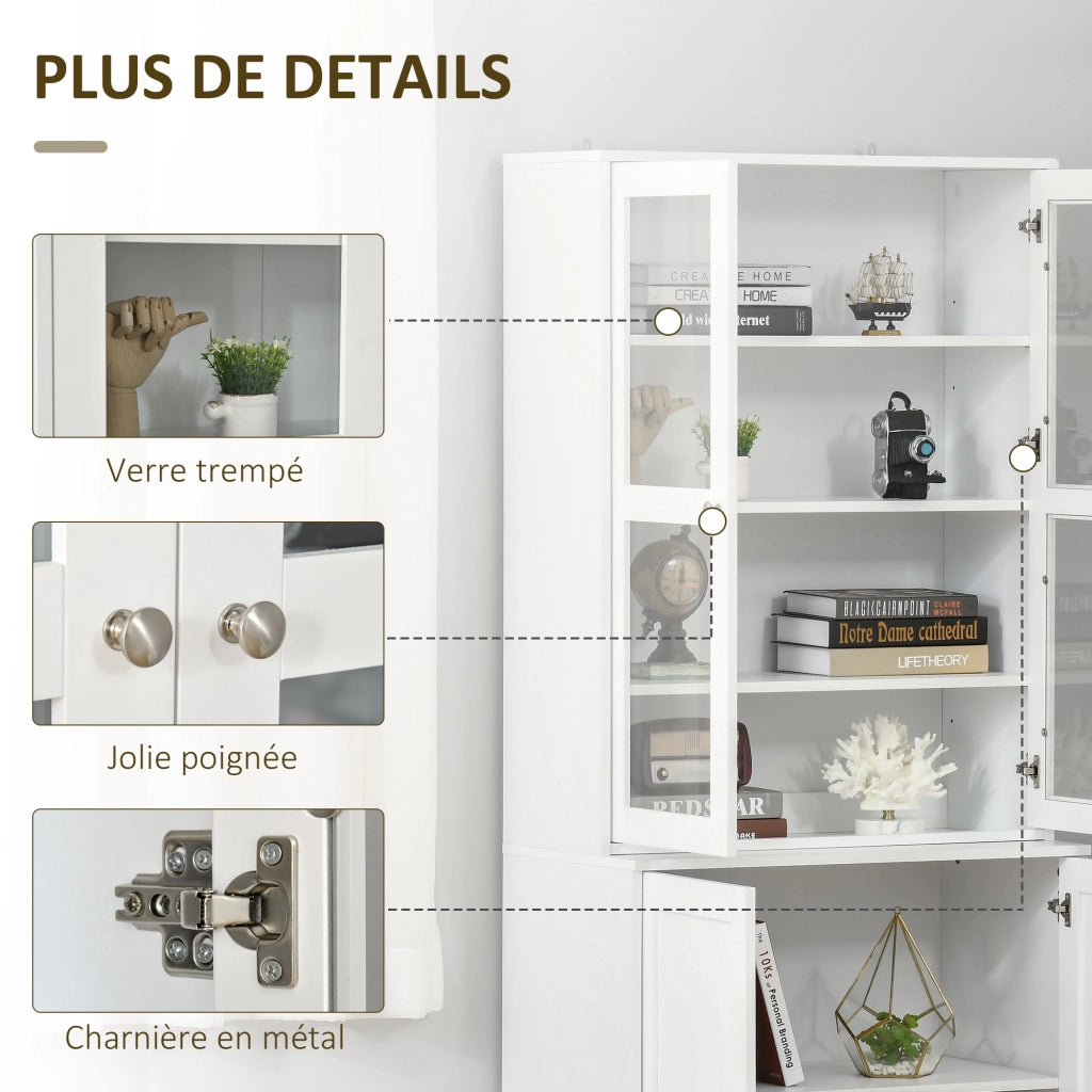 Libreria con ante in vetro e legno ¨C Zephmum ¨C Bianco 80x30x180 cm