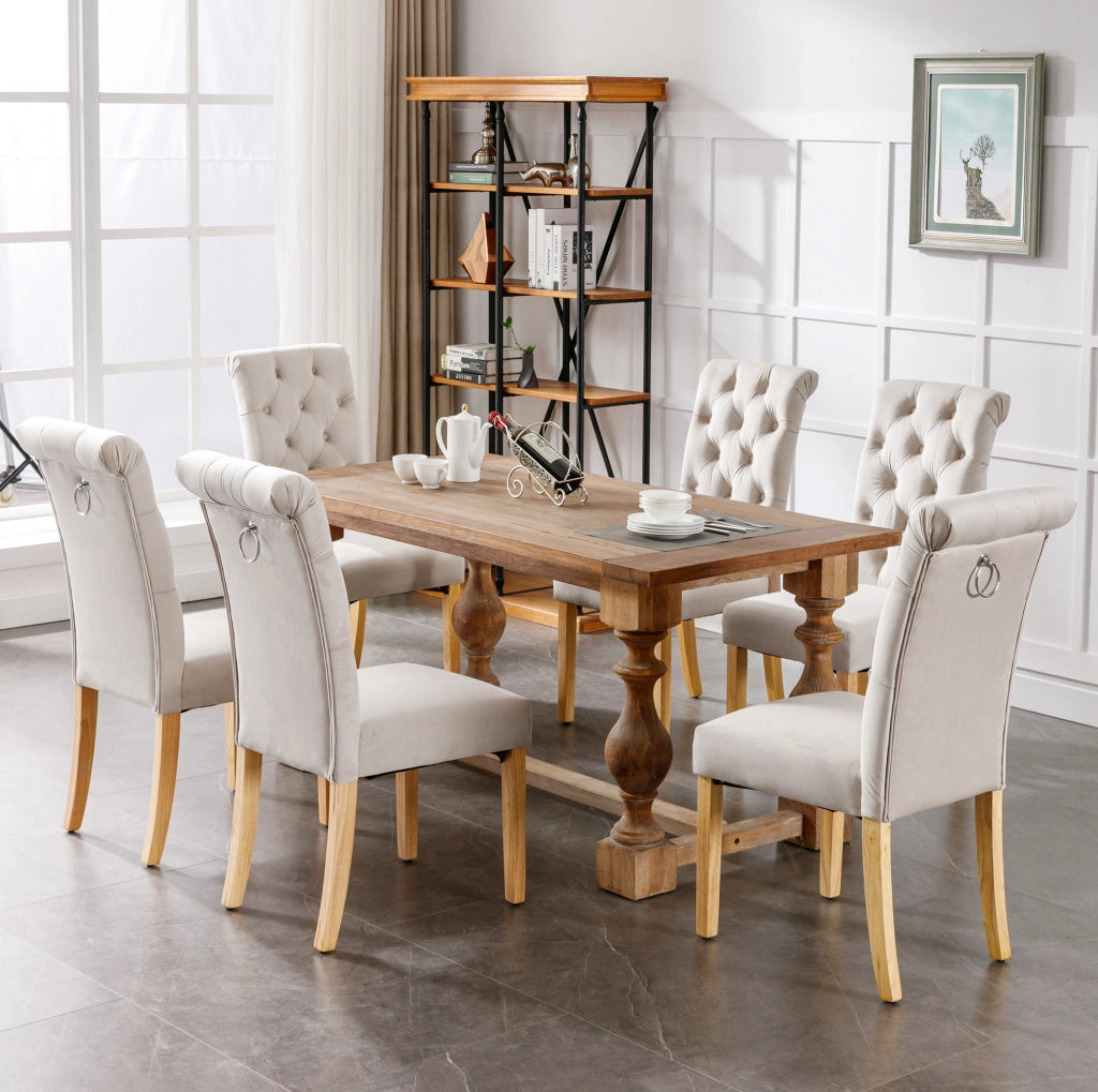 Set di 2 sedie in velluto beige con gambe in quercia