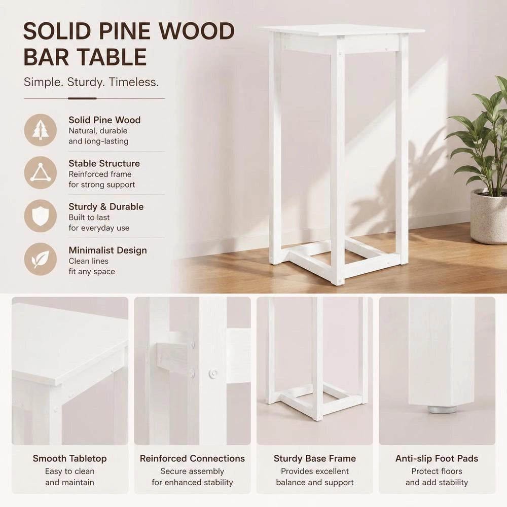 Bar Table White 60x60x110 Cm Solid Pine Wood