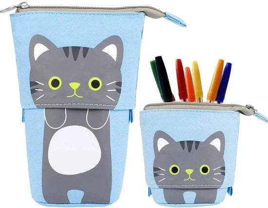 Etui per gatto, giocattoli per gatto, set di scrittura per bambini, giocattoli per bambini, regalo per bambini, 12,5~19 cm (Azzurro)