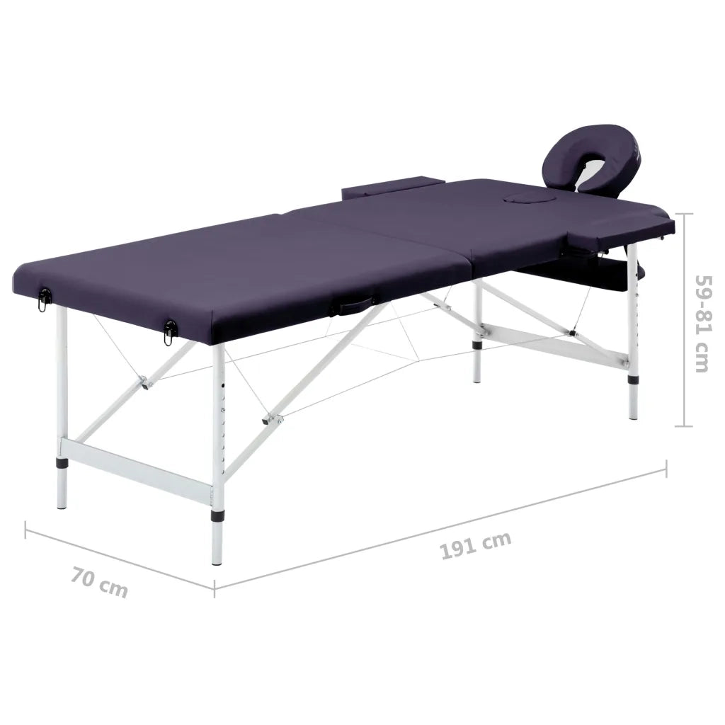 Lettino da Massaggio a 2 Sezioni in Alluminio Viola 110195