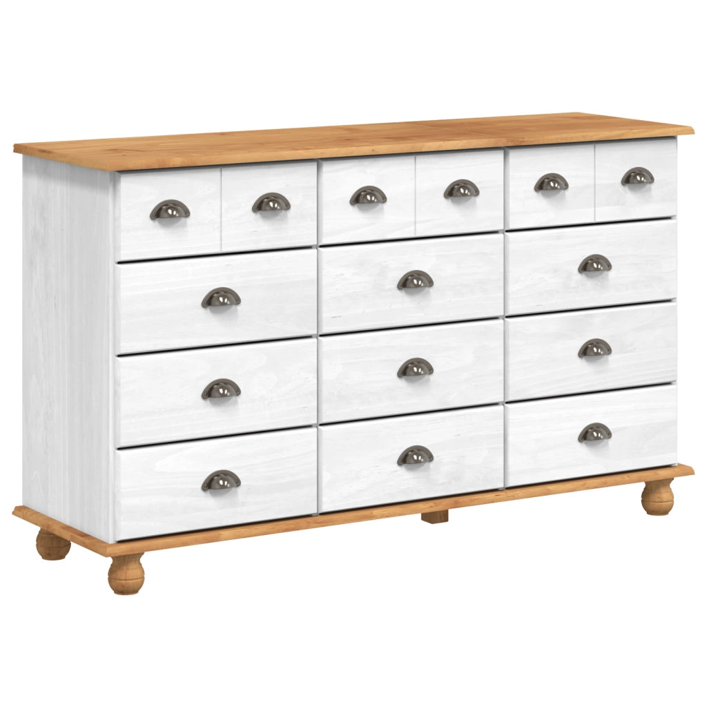 Cassettiera "ASKIM" Bianca 79x40x133.5 cm Legno Massello Pino