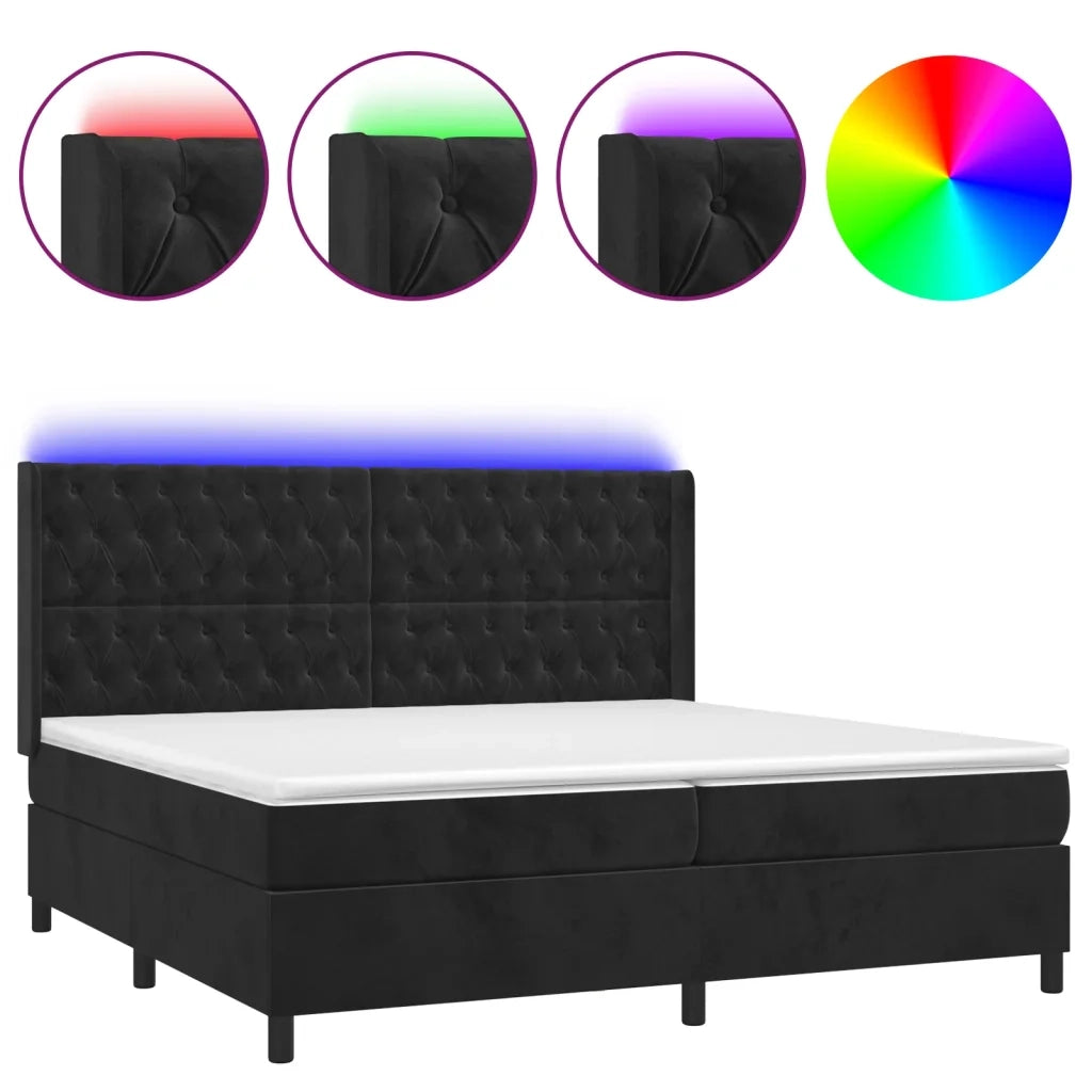 Letto a Molle con Materasso e LED Nero 200x200 cm in Velluto 3139765