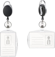 Badgehouder doppia faccia con avvolgibile bobina - 2 pezzi - ID-kaarthouder orizzontale e verticale - scuola e ufficio - porta chiavi e clip cintura - fissaggio.