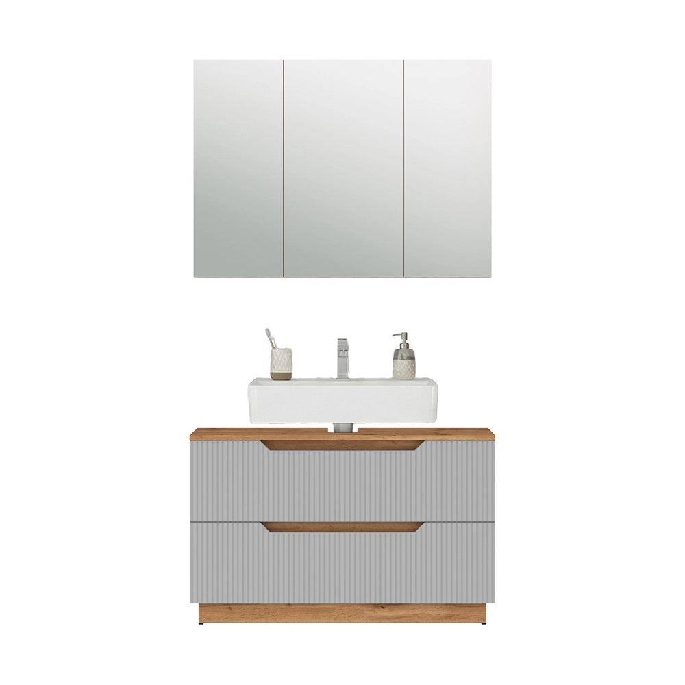Vicco Set di mobili da bagno Rovere/grigio a righe 2 parti