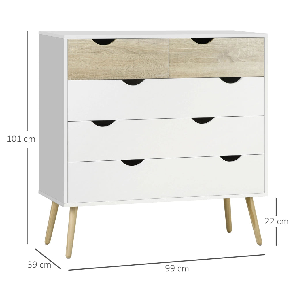 Cassettiera con 5 Cassetti ¨C Xylo ¨C Legno Bianco e Rovere 99x39x101 cm