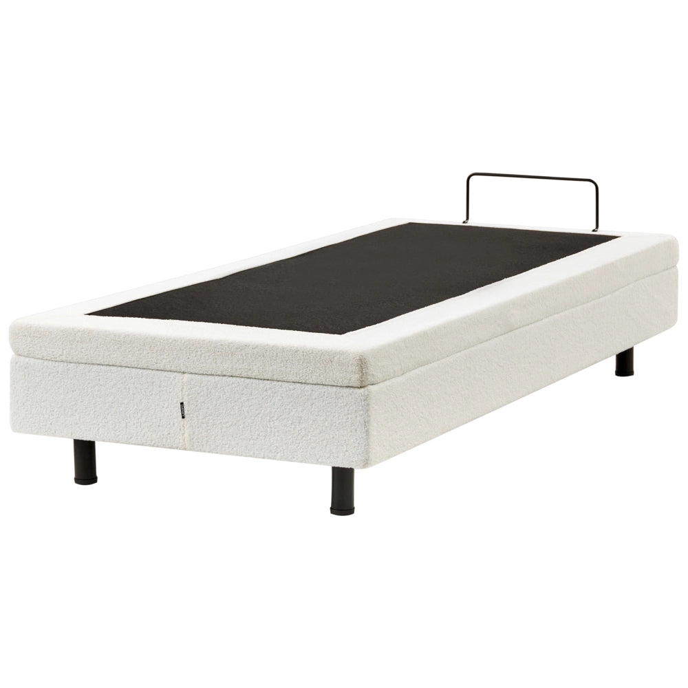 Letto singolo in bouclè bianco sporco regolabile con telecomando senza testata 90 x 200 cm stile moderno