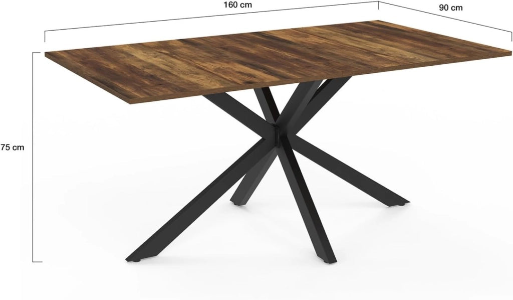 Tavolo da pranzo rettangolare ALIX 8 persone in legno scuro gamba a ragno HAWKINS e nero 160 cm