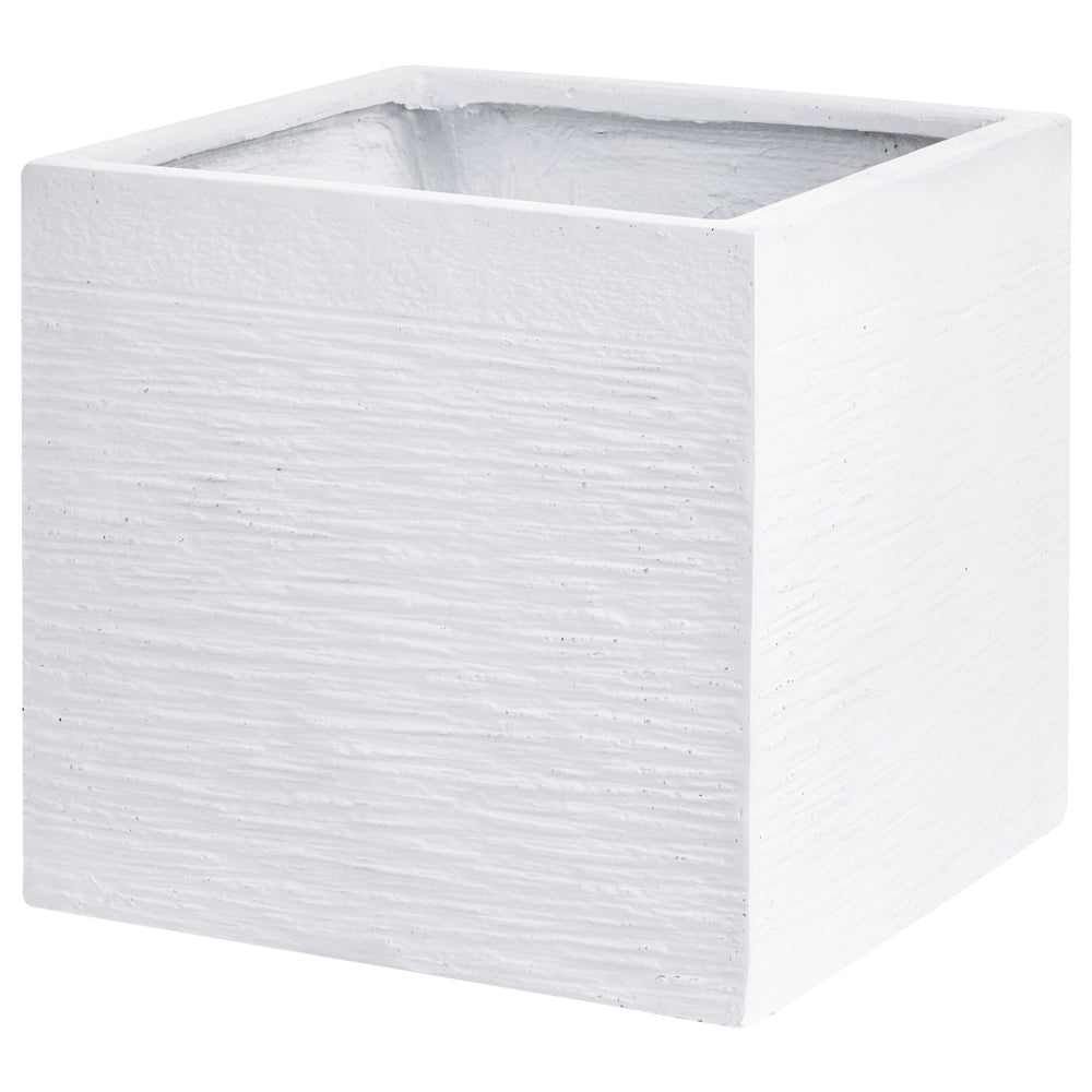 Vaso da fiori in fibra di argilla bianca, forma quadrata, 40 x 38 cm, resistente ai raggi UV