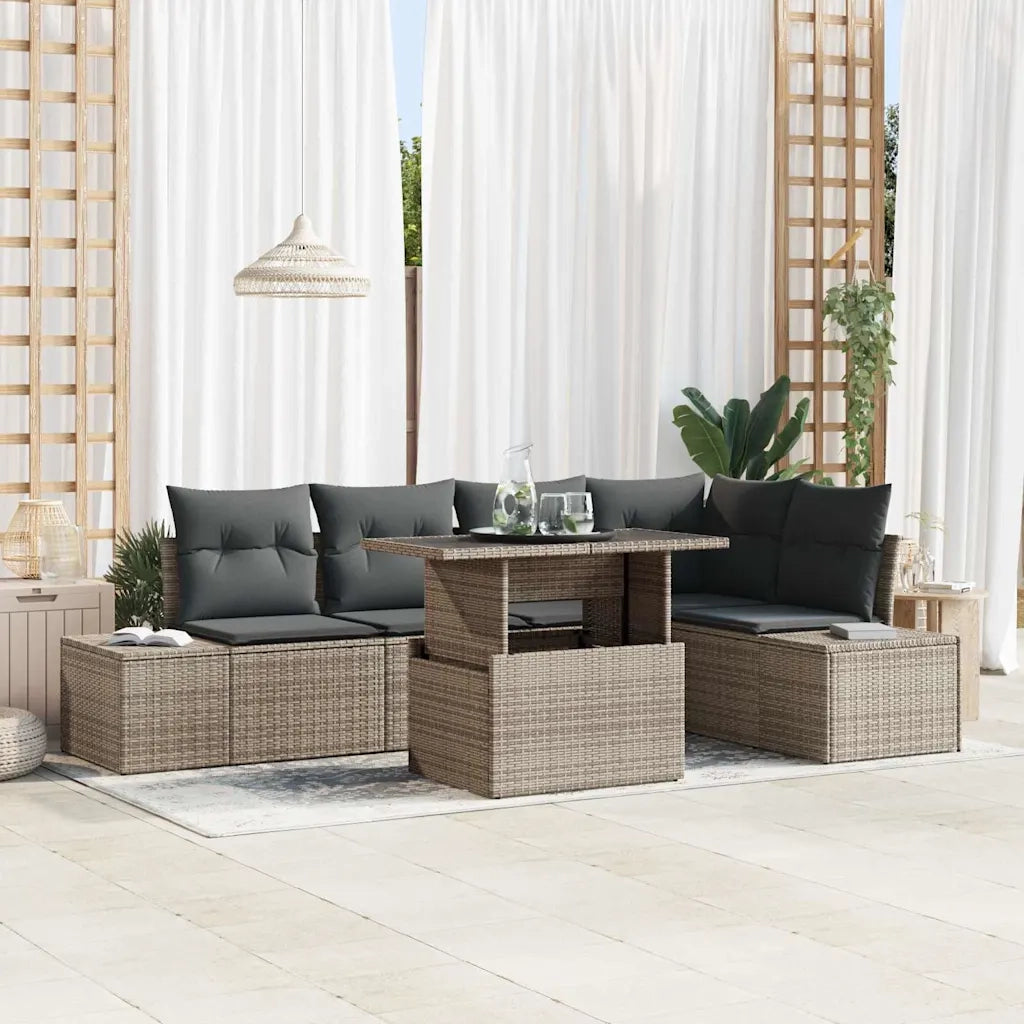 Set Divano da Giardino con cuscino 6 pcs Grigio Poly Rattan 3349185