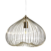 Lampada da soffitto in metallo color dorato paralume in filo metallico industriale