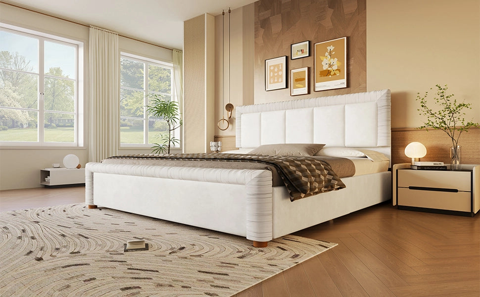 Letto imbottito 180x200 in velluto francese beige con 2 cassetti