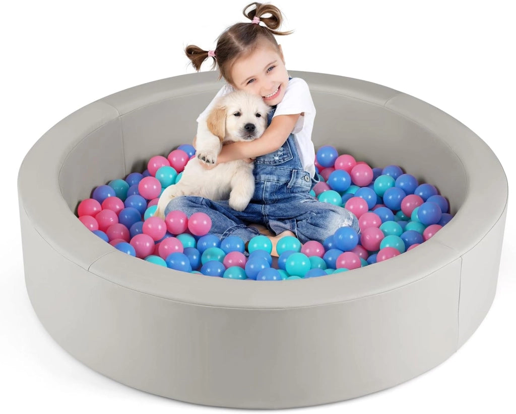 Piscina di Palline per Bambini, Vasca Rotonda con 200 Palline Colorate, Sacchetto in Rete e Copertura Rimovibile, Piscinetta in Morbida Schiuma per Soggiorno e Camera di Bambino (Rosa)