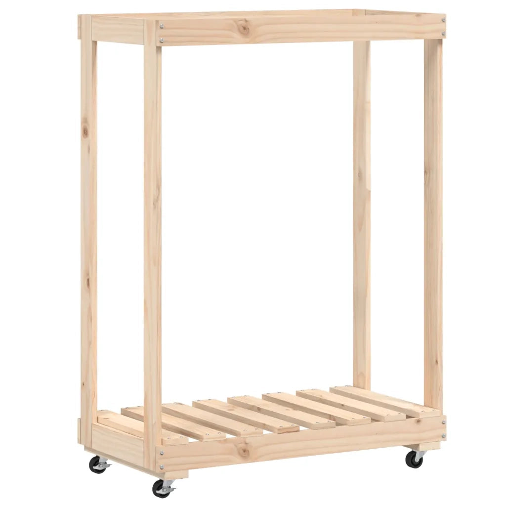 Portalegna con Ruote-Scaffale per Legna 76,5x40x108 cm Legno Massello di Pino