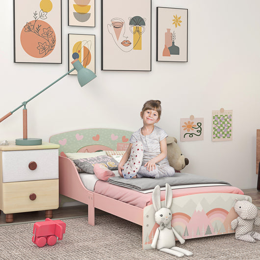 Struttura Letto Singolo per Bambini 140x70 cm con Bordi Rialzati e Doghe in MDF Rosa