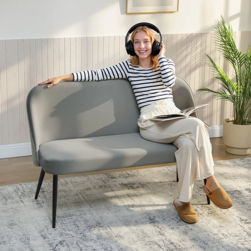 Divano a 2 posti moderno con schienale ergonomico, imbottitura spessa e struttura in metallo e legno, grigio