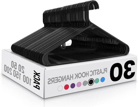 30 pezzi di appesi per abiti in plastica con ganci - appesi per abiti resistenti e spaziali per giacche, gonne, pantaloni, abiti da donna, ecc. (Nero)