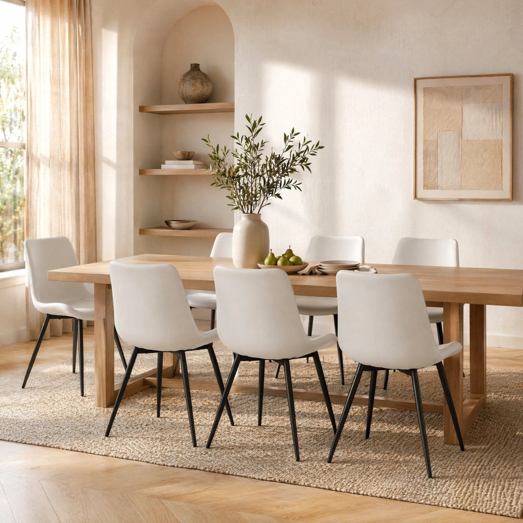 SEDIE da pranzo in PU bianco e metallo nero, Set da 4 pezzi
