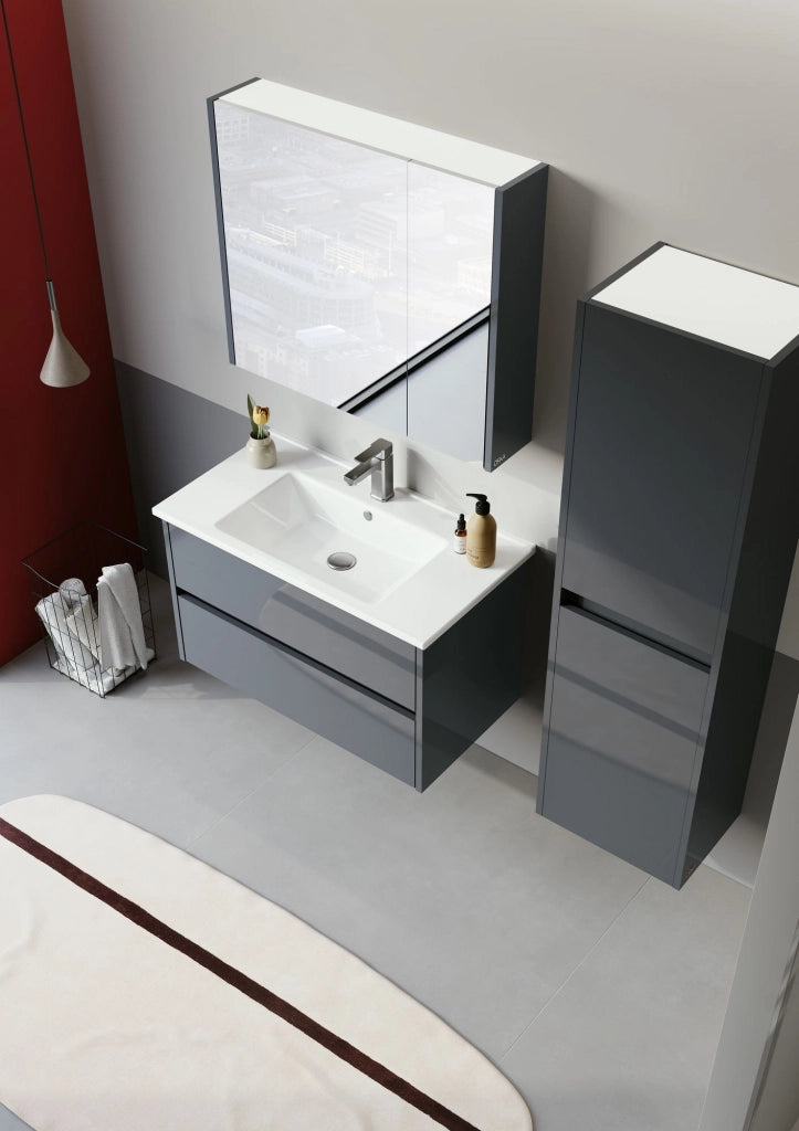 Mobile da bagno con specchio "Arno 80" - 79 x 16 x 66 cm - Grigio / Antracite