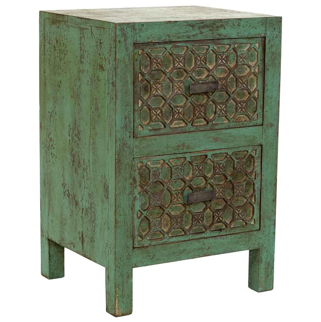 Comodino artigianale in legno verde 45x35x60h cm