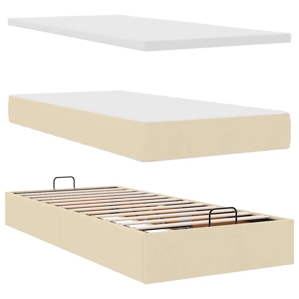 Struttura Letto Pouf con Materasso Crema 90x190 cm in Tessuto 3311343