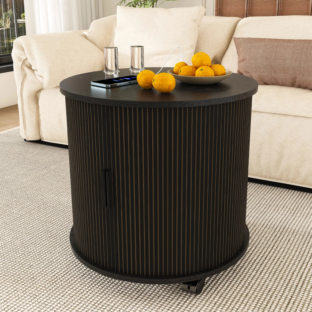 COMODINO Cilindrico con stazione di ricarica 60x60x60 cm Nero