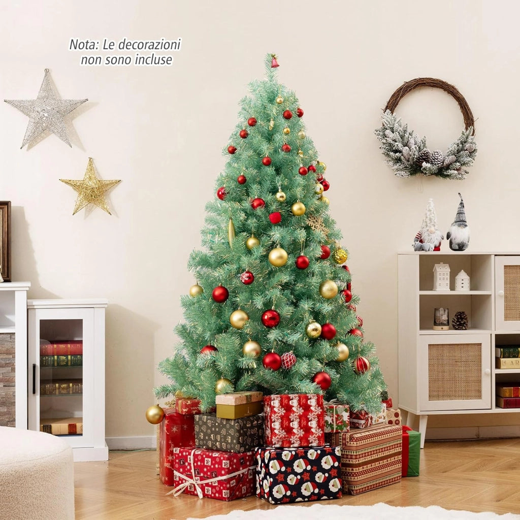 Albero di Natale 180 cm, Albero di Natale Preilluminato con 688 Rami Folti, 250 Luci LED Bianco Caldo, 8 Modalità e Base, Decorazione Natalizia per Casa e Ufficio (Verde, 180 cm)