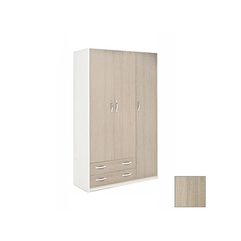 Armadio 3 ante e 2 cassetti cassa Bianco frontale olmo Cm 135x52xH 210
