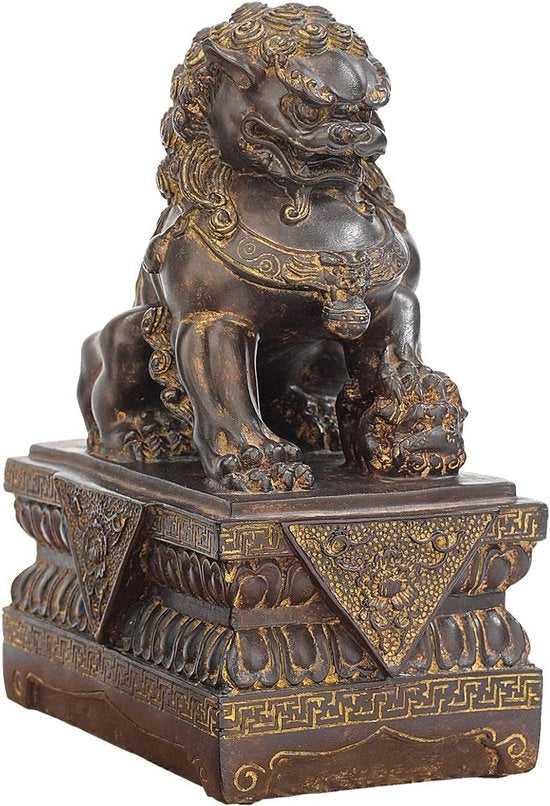 Statua di Foo Dog - Decorazione Asiatica - 1 pezzo - Finestra Bronzata - 23 cm