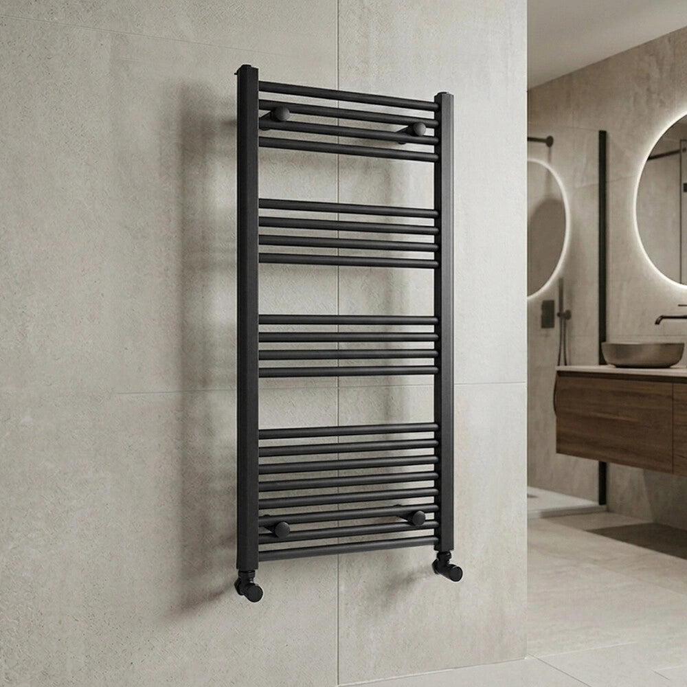 Termoarredo bagno H 112 x L 55 cm in acciaio nero opaco