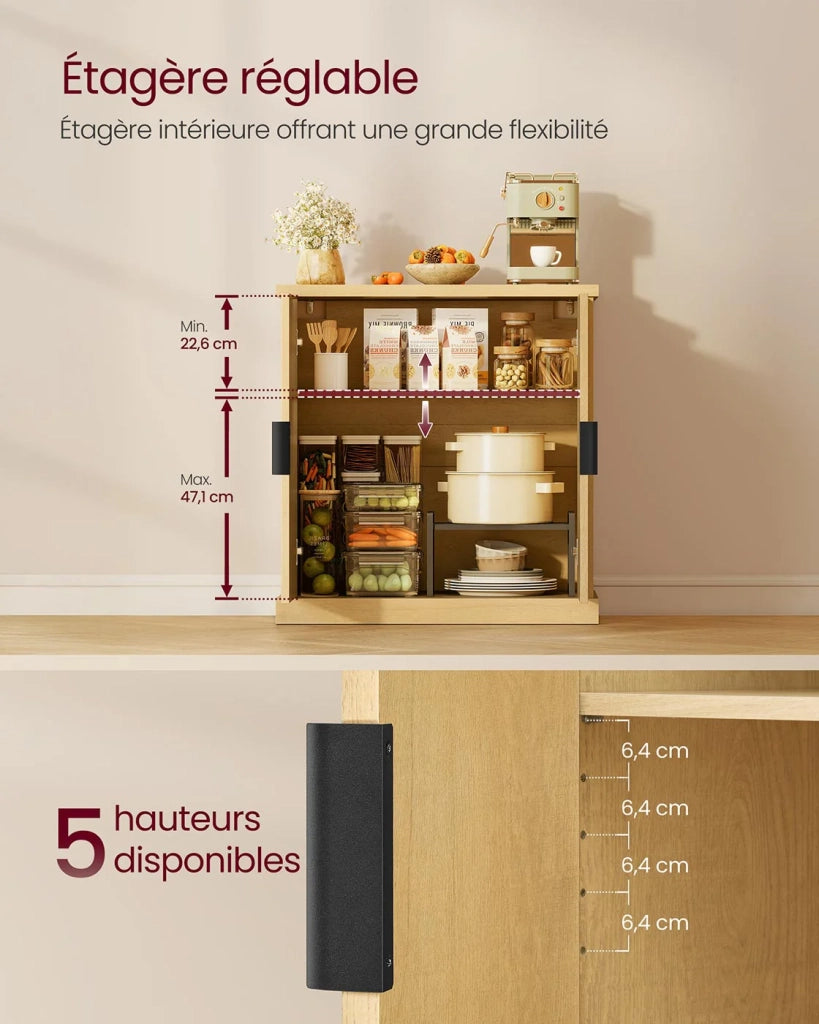 Mobiletto contenitore a buffet con ripiani regolabili 40 x 76 x 80 cm ante scanalate stile di transizione per cucina o sala da pranzo beige 12_0006349