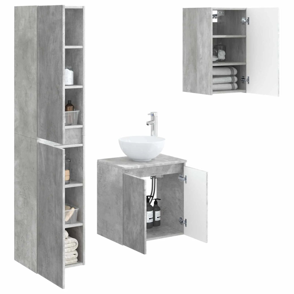 Set di mobili per il bagno 3 pz Grigio Cemento 3406066
