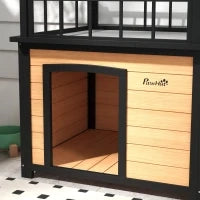 Cuccia per Cani con Terrazza sul Tetto, Resistente alle Intemperie, Legno, 121x77x78cm, Nero e Giallo