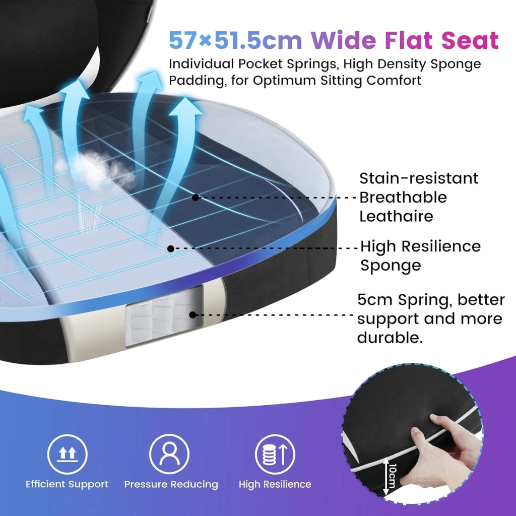 Sedia Gaming Ergonomica | Tessuto Traspirante Fresco D'estate | Schienale Regolabile Poggiapiedi | per Gaming Ufficio Relax | Sedile ampio e comodo per Persone di Taglia Grande | Nero+Bianco