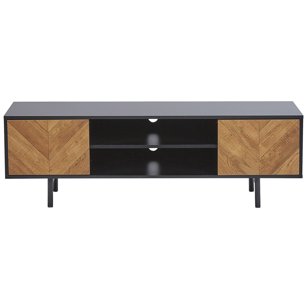 Porta TV in legno chiaro e truciolare Nero fino a 60ʺ con 2 ante in stile industriale
