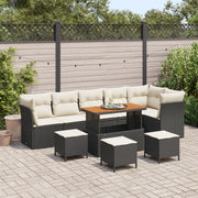 Set Divano da Giardino  da 10 Pezzi con Cuscini Nero Rattan Sintetico Acacia