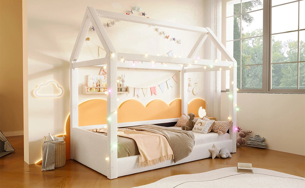 Letto a giorno con luci LED in MDF beige 90x200 cm