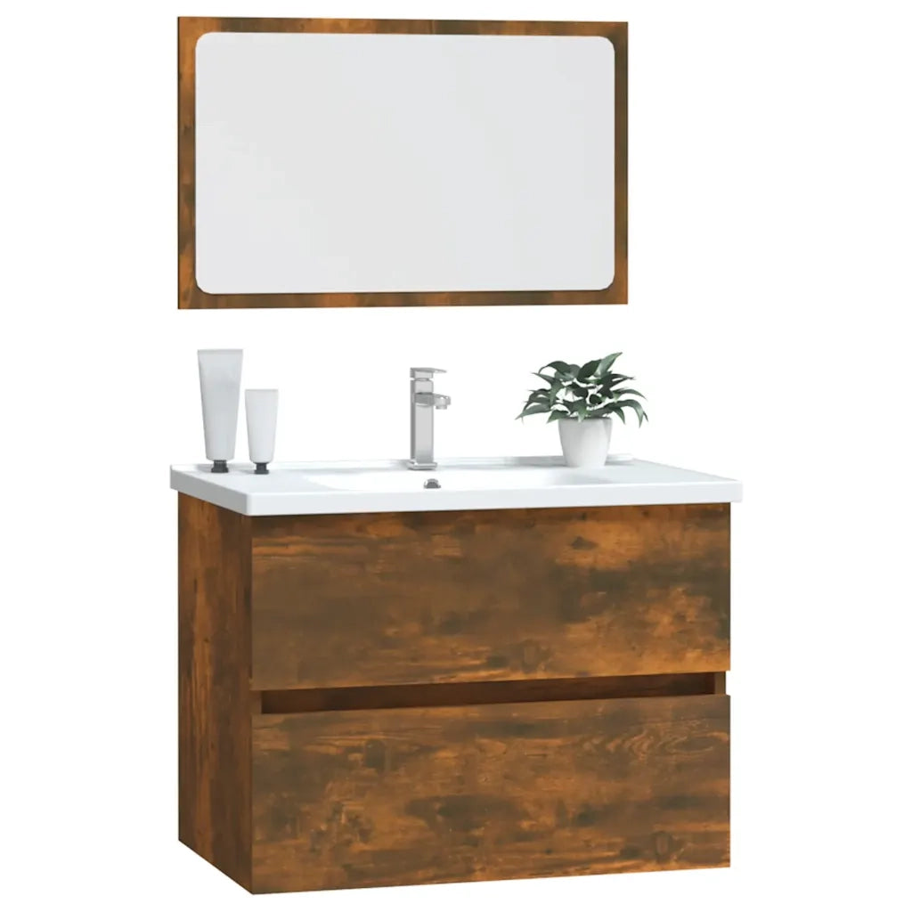 Set Mobili da Bagno 2 pz Rovere Fumo in Legno Multistrato 815735