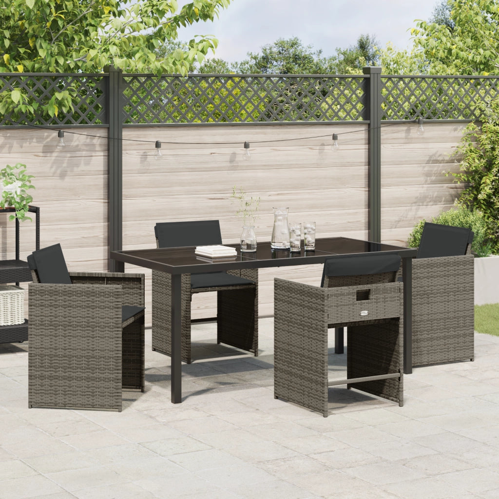 Set da Pranzo da Giardino 5 Pezzi con Cuscini Grigio in Polyrattan