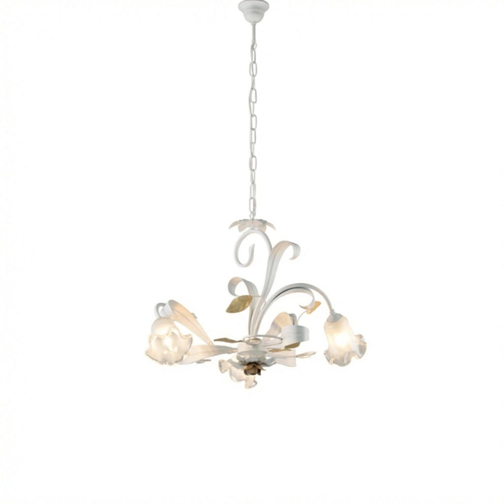 Lampadario Arte Povera Cesto Metallo Bianco E Oro 3 Luci E14