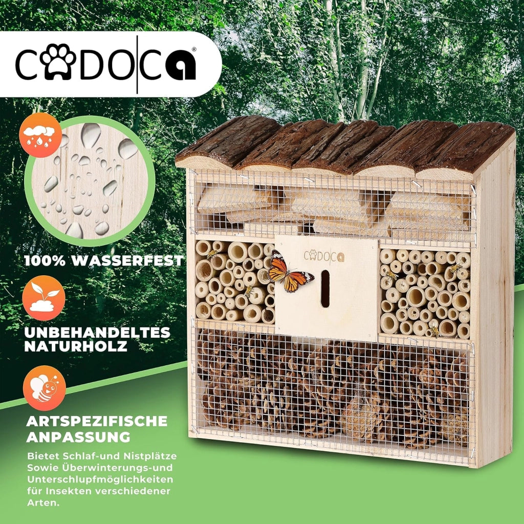 Cadoca Cassetta per insetti in legno 31x31 nidificazione hotel insetti refugio api coccinelle api vespe griglia metalica