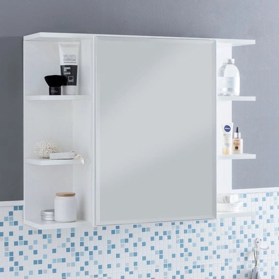 Specchio moderno - Design - Pannello di compensato - Piastra bagno libera - Bianco - 80x64,5x20cm