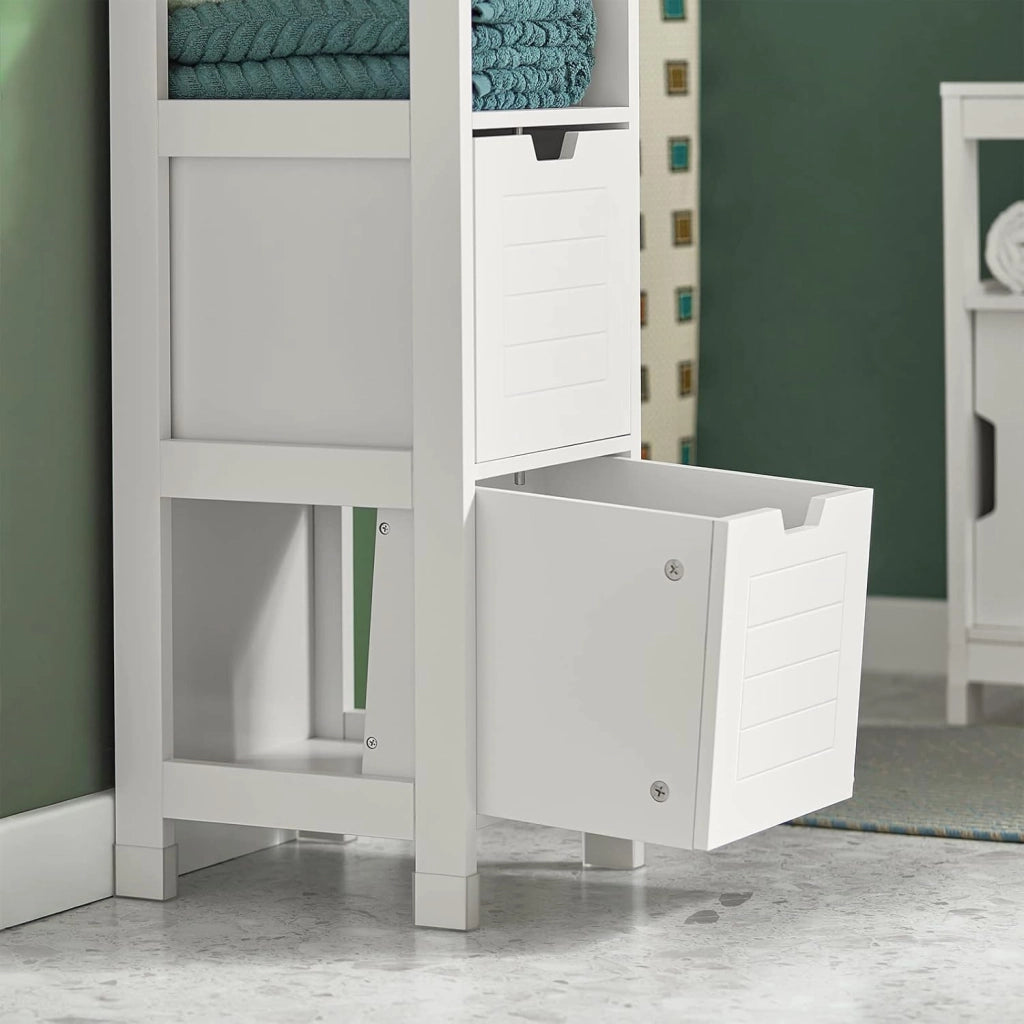 Mobile Bagno Cassettiera – Mobiletto Stretto con 2 Cestini – Armadietto Salvaspazio per Piccoli Bagni e WC, Mobiletto Bagno in Legno, Bianco, 30x89x30 cm, FRG127-W