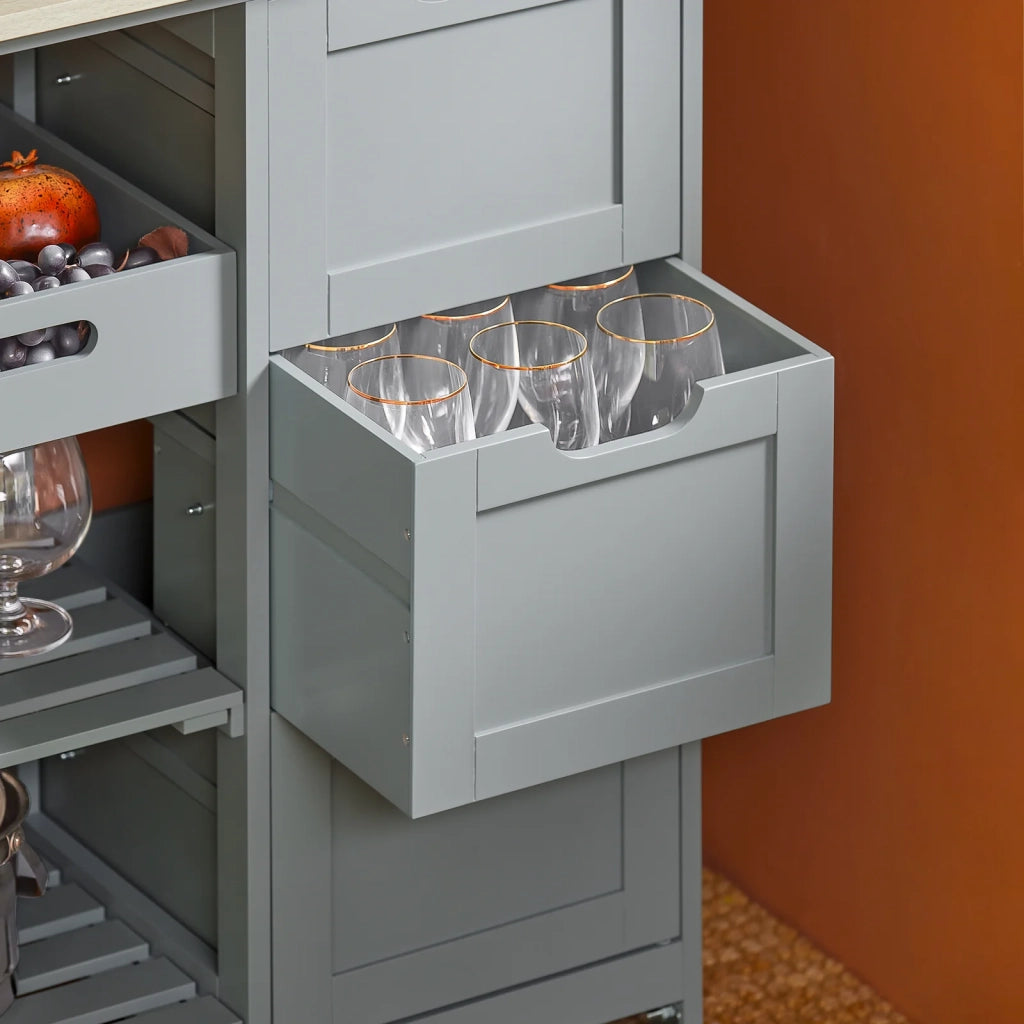 Carrello Cucina Credenza da Cucina o Bagno con 3 cassetti e 1 Cestino L68*P38*A85 cm colore grigio FKW79-HG
