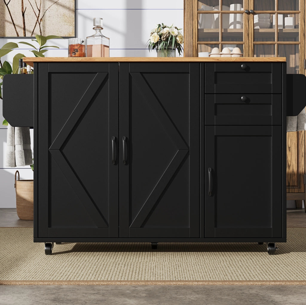 Carrello da cucina 120x43.2x92 cm con piano pieghevole; ampio spazio contenitivo; MDF; nero